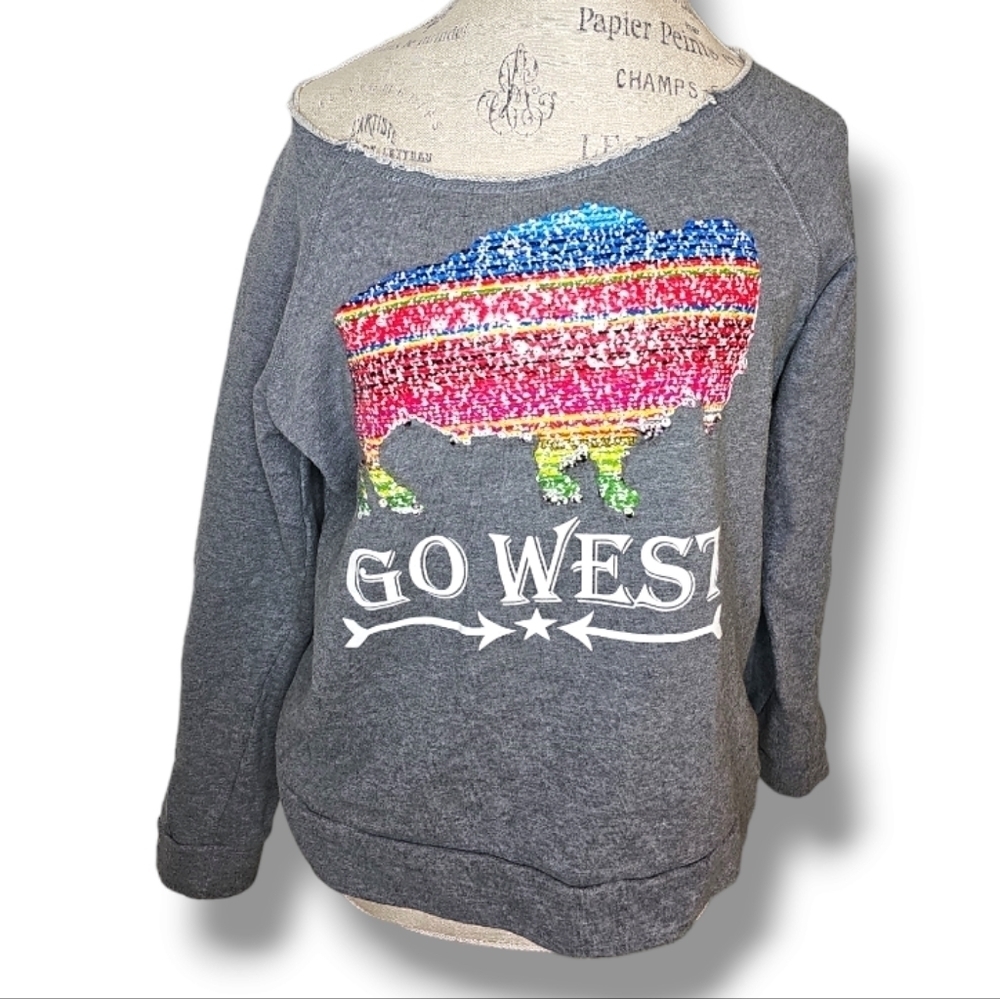 Angel + Premium Gray Sequin Sweatshirt - Size Large